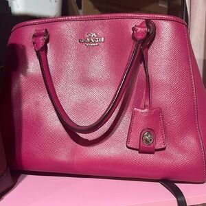 Coach Pink Leather Tote with Signature Logo